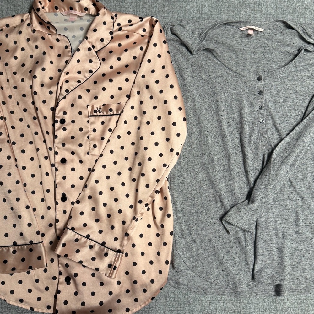Victoria's Secret Blush Polka Dot Pajama top and gray comfy Pajama Top